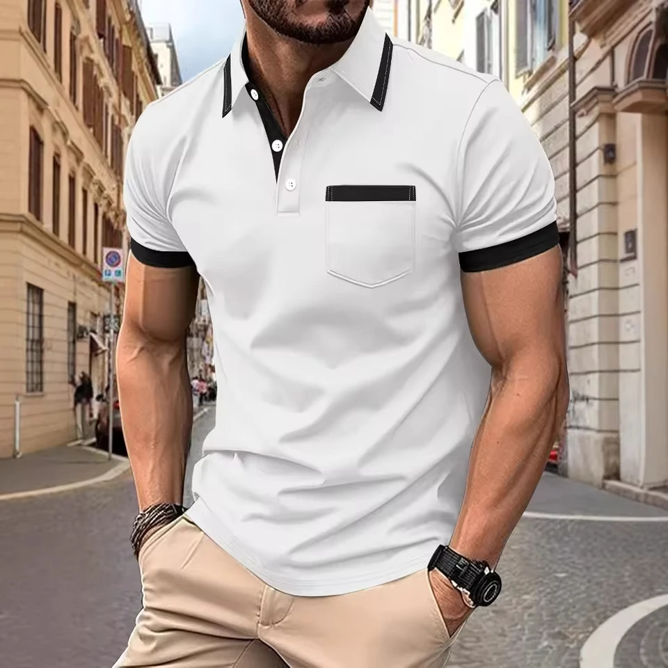2025 New Fashion Men's Summer Turn-down Collar Short Sleeve Pocket Slim T-shirts Casual Trendy Solid Color Slim Polo Shirts Male
2025 New Fashion Men's Summer Turn-down Collar Short Sleeve Pocket Slim T-shirts Casual Trendy Solid Color Slim Polo Shirts Male