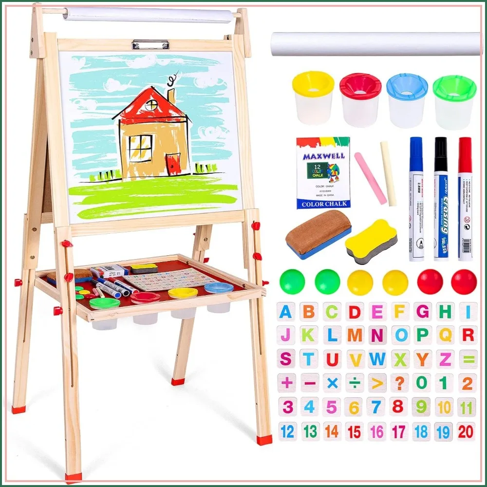 Double-Sided Kids Easel with Paper Roll, Chalkboard & Magnetic Board, Adjustable Height for Ages 3-10
Double-Sided Kids Easel with Paper Roll, Chalkboard & Magnetic Board, Adjustable Height for Ages 3-10