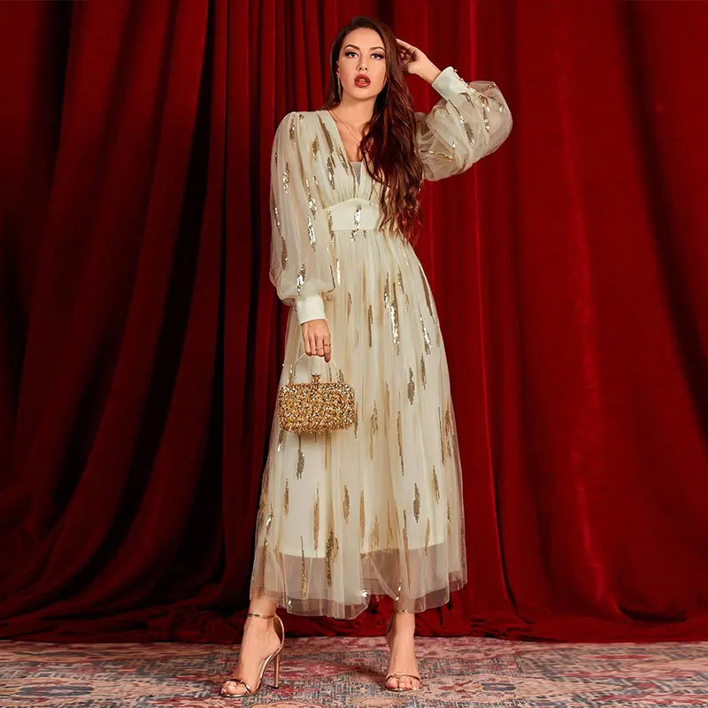 Elegant Long Evening Dress Sparkling Sequins Formal Party Ball Gown High Waist Lantern Sleeve A-Line Skirt Polyester Fabric
Elegant Long Evening Dress Sparkling Sequins Formal Party Ball Gown High Waist Lantern Sleeve A-Line Skirt Polyester Fabric