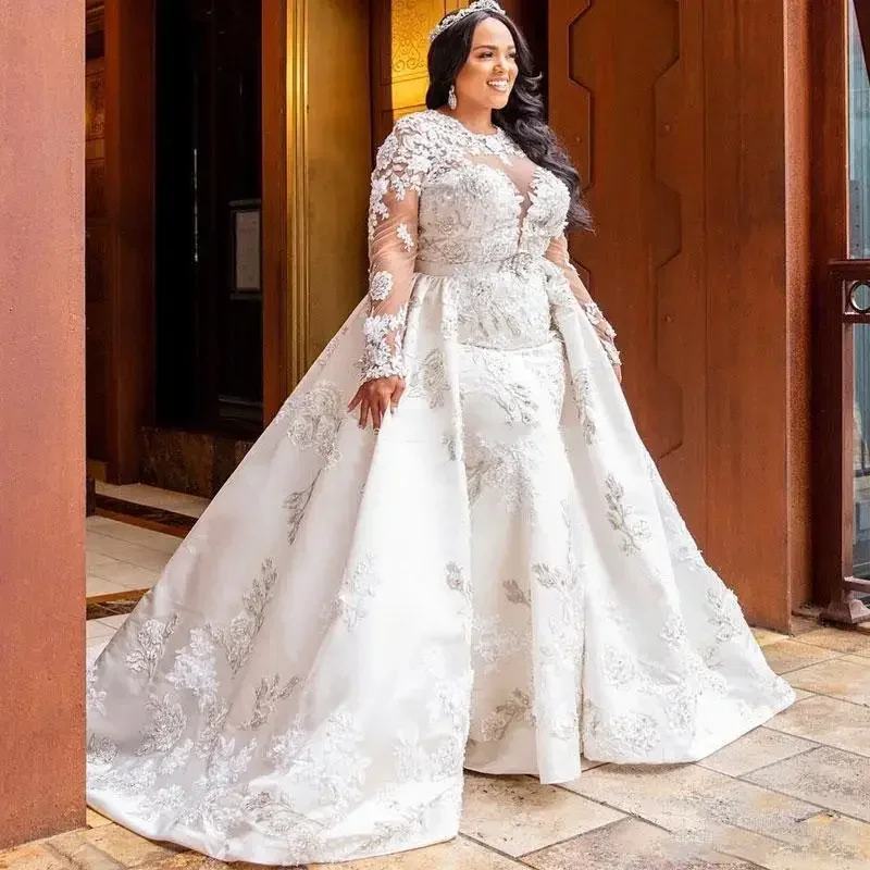 Customize Plus Size A Line Wedding Dresses Jewel Full-Sleeve Race Applique Floor-Length Wedding Gown Removable Train Vestidos De
Customize Plus Size A Line Wedding Dresses Jewel Full-Sleeve Race Applique Floor-Length Wedding Gown Removable Train Vestidos De