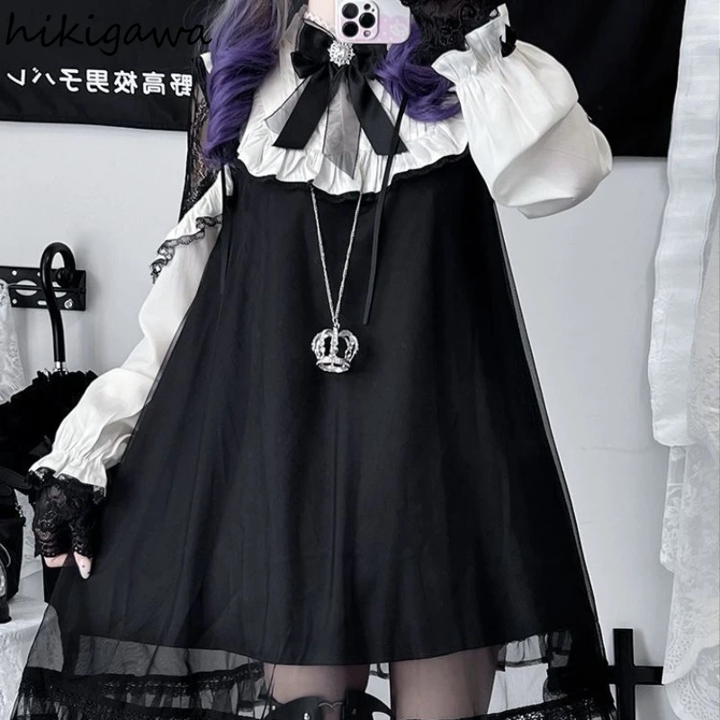 Loose Cute Women's Dresses Patchwork Gauze Black Robe Femme 2025 Vestidos De Mujer High Waist Long Sleeve Ruffles Sweet Dress
Loose Cute Women's Dresses Patchwork Gauze Black Robe Femme 2025 Vestidos De Mujer High Waist Long Sleeve Ruffles Sweet Dress