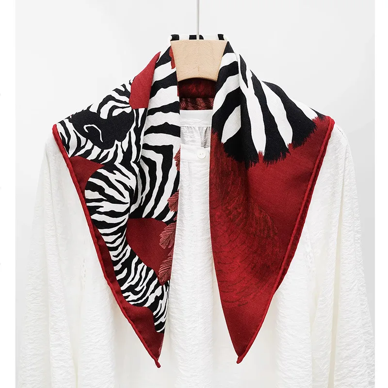 30% Silk 70% Wool Red Zebra Print Neck Scarf for Women Autumn Animal Print Muffler Ladies Autumn Winter Accessories
30% Silk 70% Wool Red Zebra Print Neck Scarf for Women Autumn Animal Print Muffler Ladies Autumn Winter Accessories