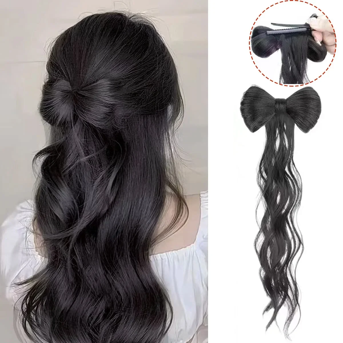 Wavy Half Bow Clip In Ponytail Hair Extension Heat Resistant Synthetic Natural Wave With Bow Ponytail Wig
Wavy Half Bow Clip In Ponytail Hair Extension Heat Resistant Synthetic Natural Wave With Bow Ponytail Wig