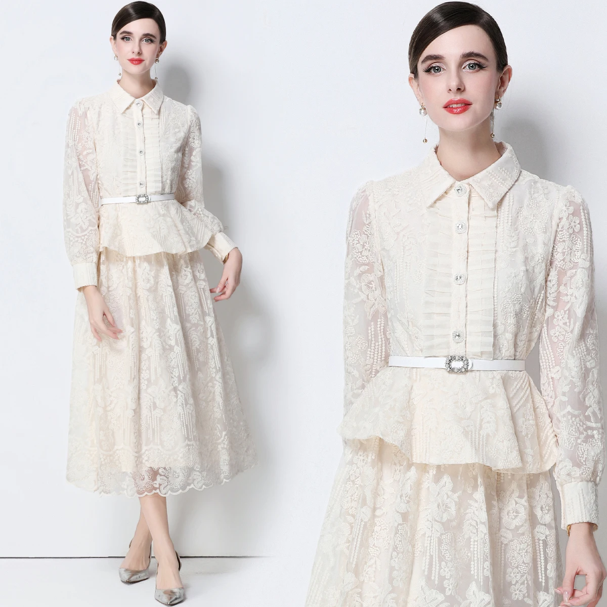 French Elegant Single Breasted Suit Collar Top Lace Embroidery Half Skirt Daily Casual Commuting Banquet PartyWear Two Piece Set
French Elegant Single Breasted Suit Collar Top Lace Embroidery Half Skirt Daily Casual Commuting Banquet PartyWear Two Piece Set