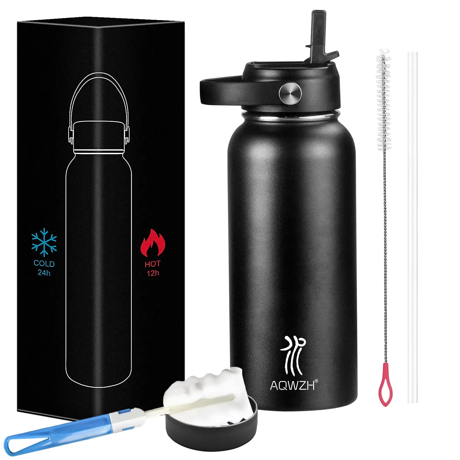 20 oz Black Vacuum Insulated Stainless Steel Water Bottle with Wide Mouth and Straw Lid
20 oz Black Vacuum Insulated Stainless Steel Water Bottle with Wide Mouth and Straw Lid