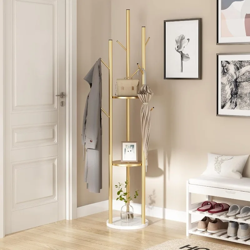 Metal Coat Rack, Gold Coat Racks Freestanding with Shelves and Marble Base, Coat Tree with 9 Hooks for Scarves
Metal Coat Rack, Gold Coat Racks Freestanding with Shelves and Marble Base, Coat Tree with 9 Hooks for Scarves