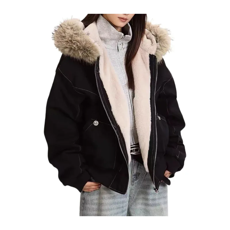 Winter Fur Collar Men's Parkas, Vintage Thickened Fleece Womans Hooded Jackets, Y2k Hiphop Padded Oversize Coats
Winter Fur Collar Men's Parkas, Vintage Thickened Fleece Womans Hooded Jackets, Y2k Hiphop Padded Oversize Coats