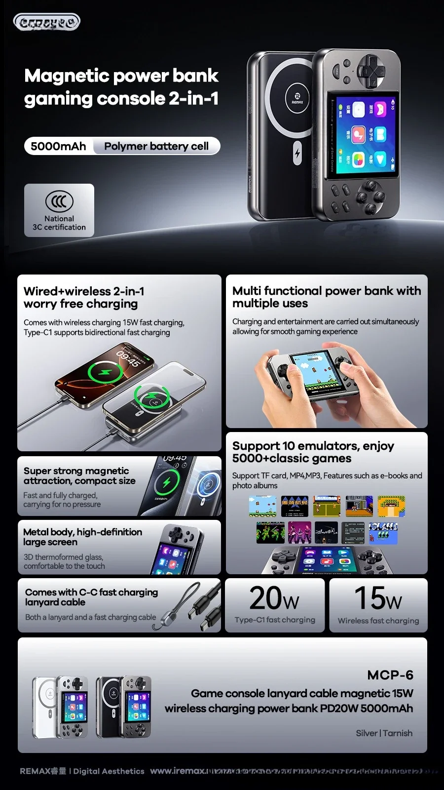 15W wireless charging mobile power supply PD20W5000mAh MCP-6
15W wireless charging mobile power supply PD20W5000mAh MCP-6