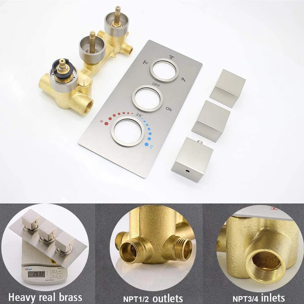Thermostatic Shower Valve Replacement Cartridge 3 Way Brass Shower Valve Water Diverter
Thermostatic Shower Valve Replacement Cartridge 3 Way Brass Shower Valve Water Diverter