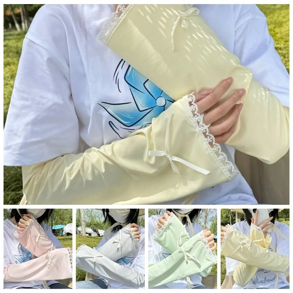 Sweet Bow Ice Silk Arm Sleeves Flared Solid Color Sunscreen Arm Sleeves Large Lace Cuff Cycling Arm Cover Girl
Sweet Bow Ice Silk Arm Sleeves Flared Solid Color Sunscreen Arm Sleeves Large Lace Cuff Cycling Arm Cover Girl