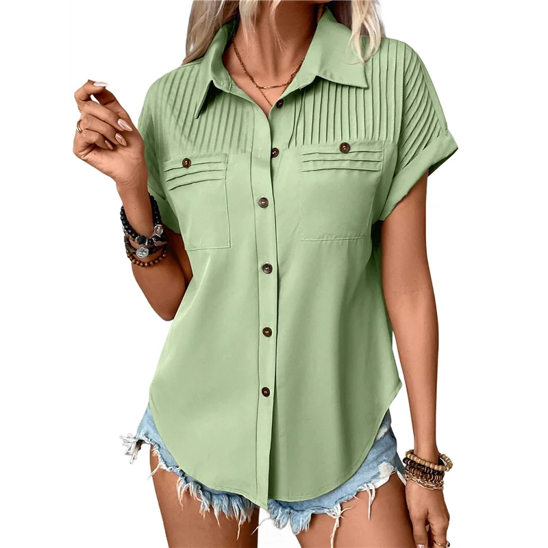 Women's Button Down Shirt Pleated Short Sleeve 2025 Summer Slim Fit Business Casual Dress Blouse With Pocket-A55G
Women's Button Down Shirt Pleated Short Sleeve 2025 Summer Slim Fit Business Casual Dress Blouse With Pocket-A55G