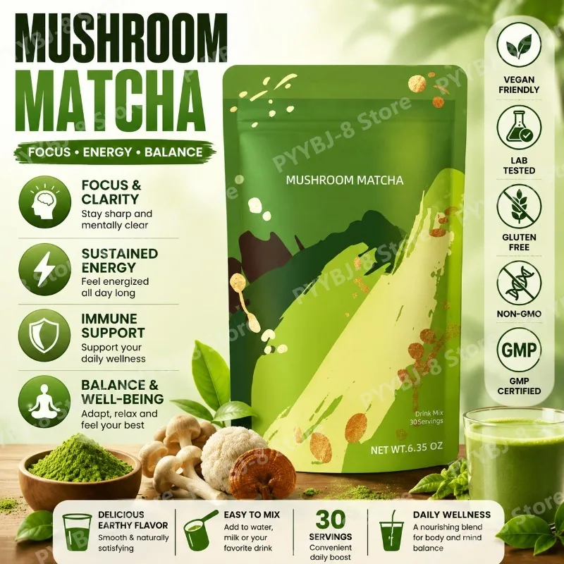 Mushroom Matcha Powder Contain Lion's Mane,Chaga,Cordyceps and Reishi Provide Daily Activity Energy and Immune Support 6.35oz
Mushroom Matcha Powder Contain Lion's Mane,Chaga,Cordyceps and Reishi Provide Daily Activity Energy and Immune Support 6.35oz