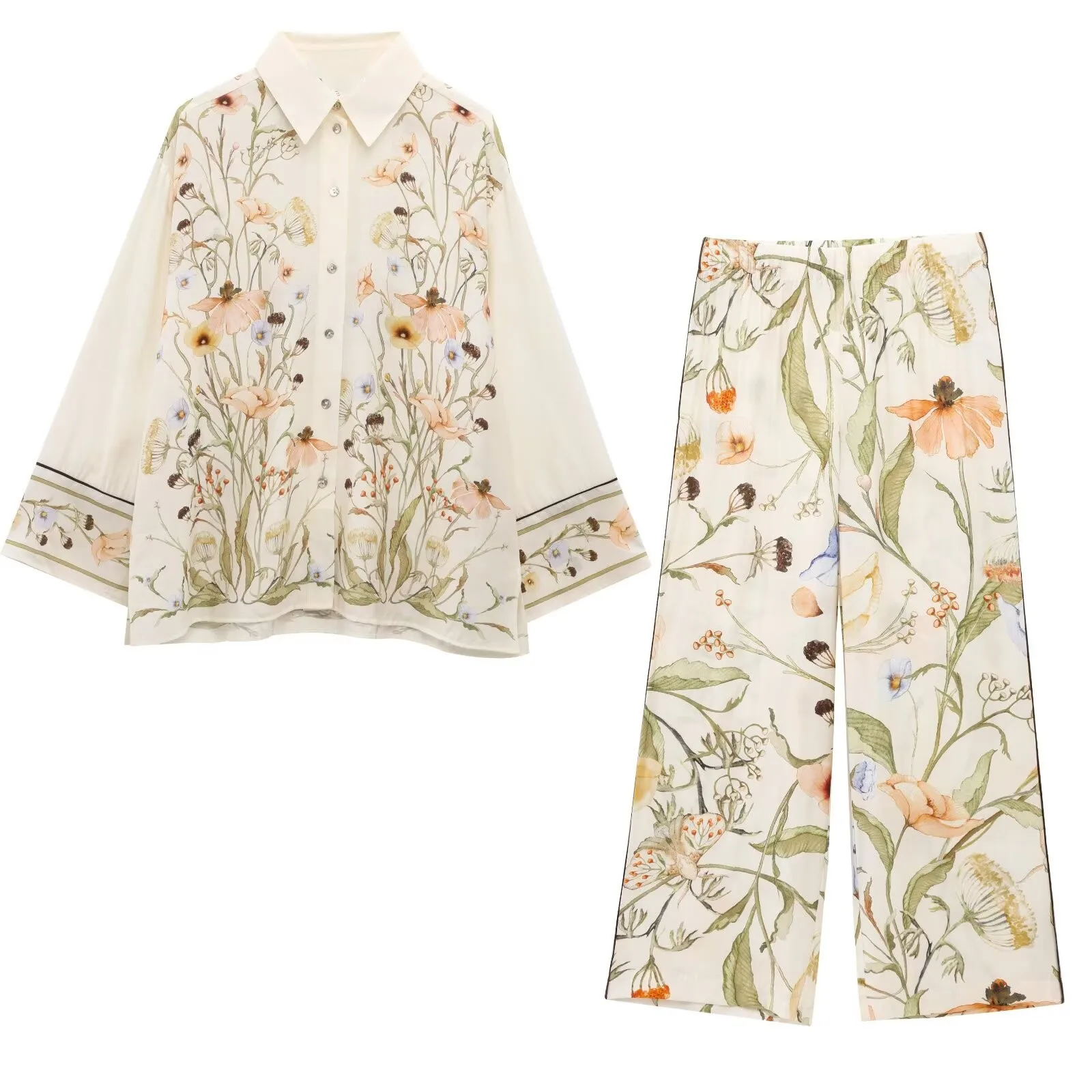 ZBZA Women's Loose Printed Shirt Trousers Set Vintage Lapel Single Breasted Shirt Straight Wide Leg Pants Summer New Chic Suit
ZBZA Women's Loose Printed Shirt Trousers Set Vintage Lapel Single Breasted Shirt Straight Wide Leg Pants Summer New Chic Suit