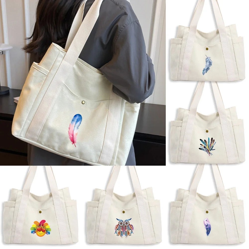 New Tote Bag Feather Print with Cream Canvas Fabric and Multiple Side Pockets Ideal for Storing Work Supplies and Personal Items
New Tote Bag Feather Print with Cream Canvas Fabric and Multiple Side Pockets Ideal for Storing Work Supplies and Personal Items