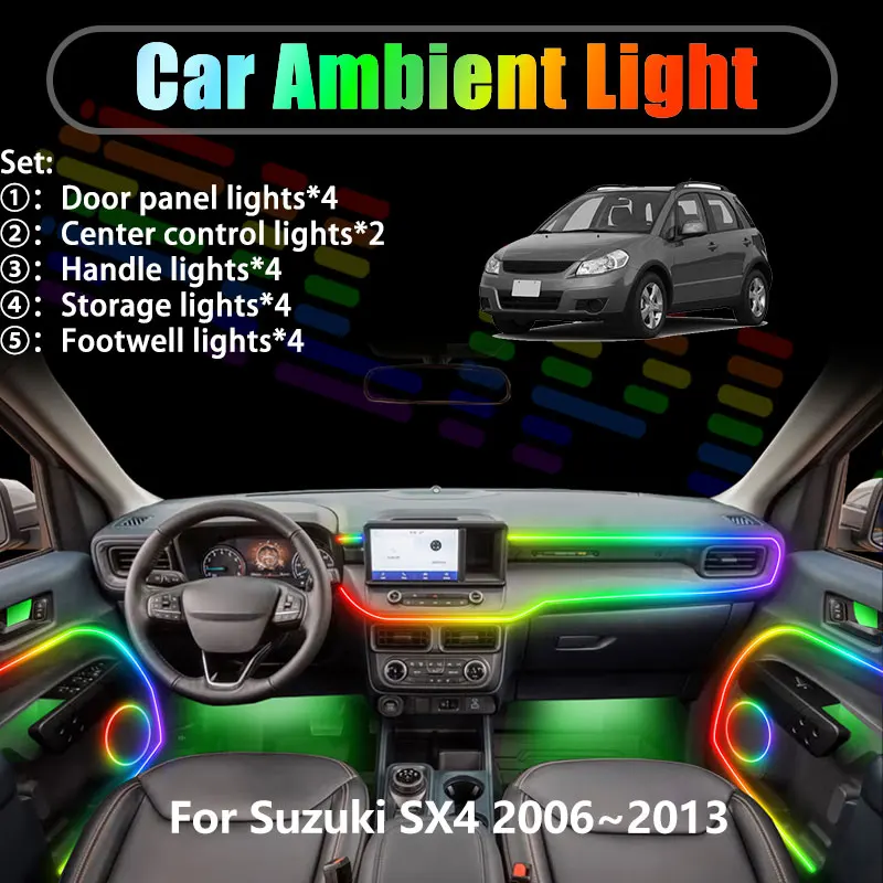 For Suzuki SX4 2006~2013 GY EY RW 2007 2/18 in 1 Car ambient lighting Led trunk interior led lights USB RGB Ensemble Streamer
For Suzuki SX4 2006~2013 GY EY RW 2007 2/18 in 1 Car ambient lighting Led trunk interior led lights USB RGB Ensemble Streamer