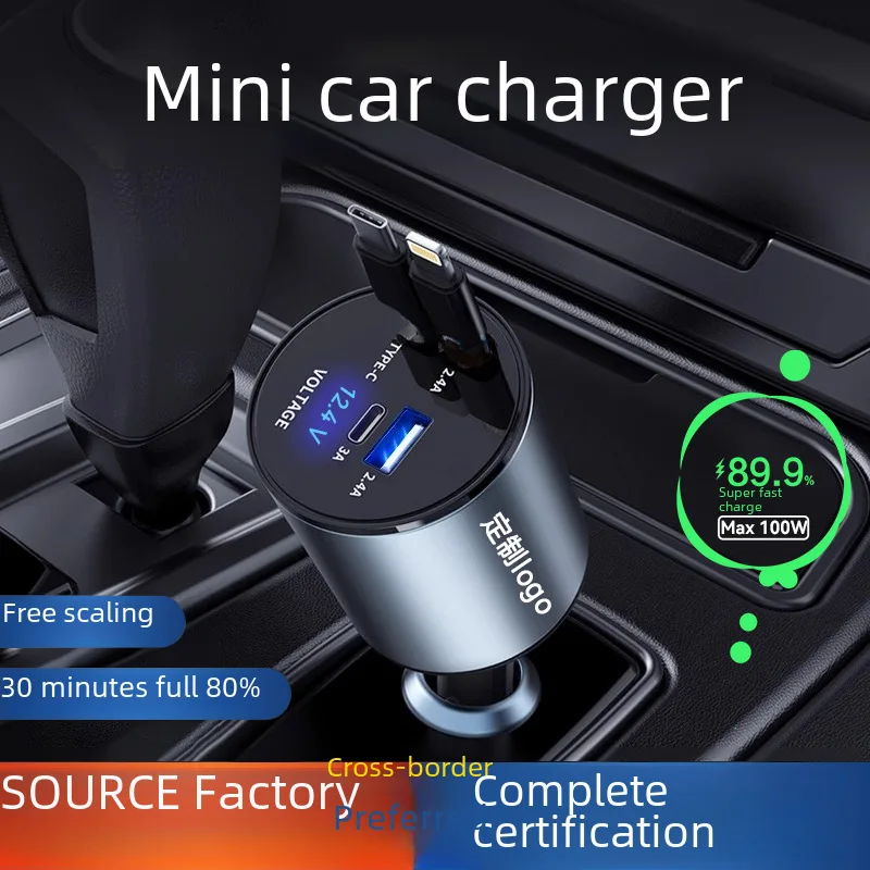 Metal Four-In-One Car Charger Super Fast Charging Telescopic Line Car Cigarette Lighter Mouth Car Charger Pd30w Bending
Metal Four-In-One Car Charger Super Fast Charging Telescopic Line Car Cigarette Lighter Mouth Car Charger Pd30w Bending