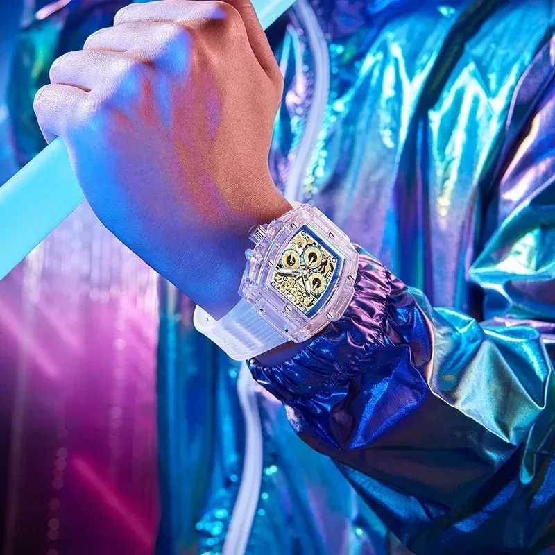 Fashion personality leisure trend sports watch transparent wine barrel design quartz watch waterproof men's automatic watch
Fashion personality leisure trend sports watch transparent wine barrel design quartz watch waterproof men's automatic watch