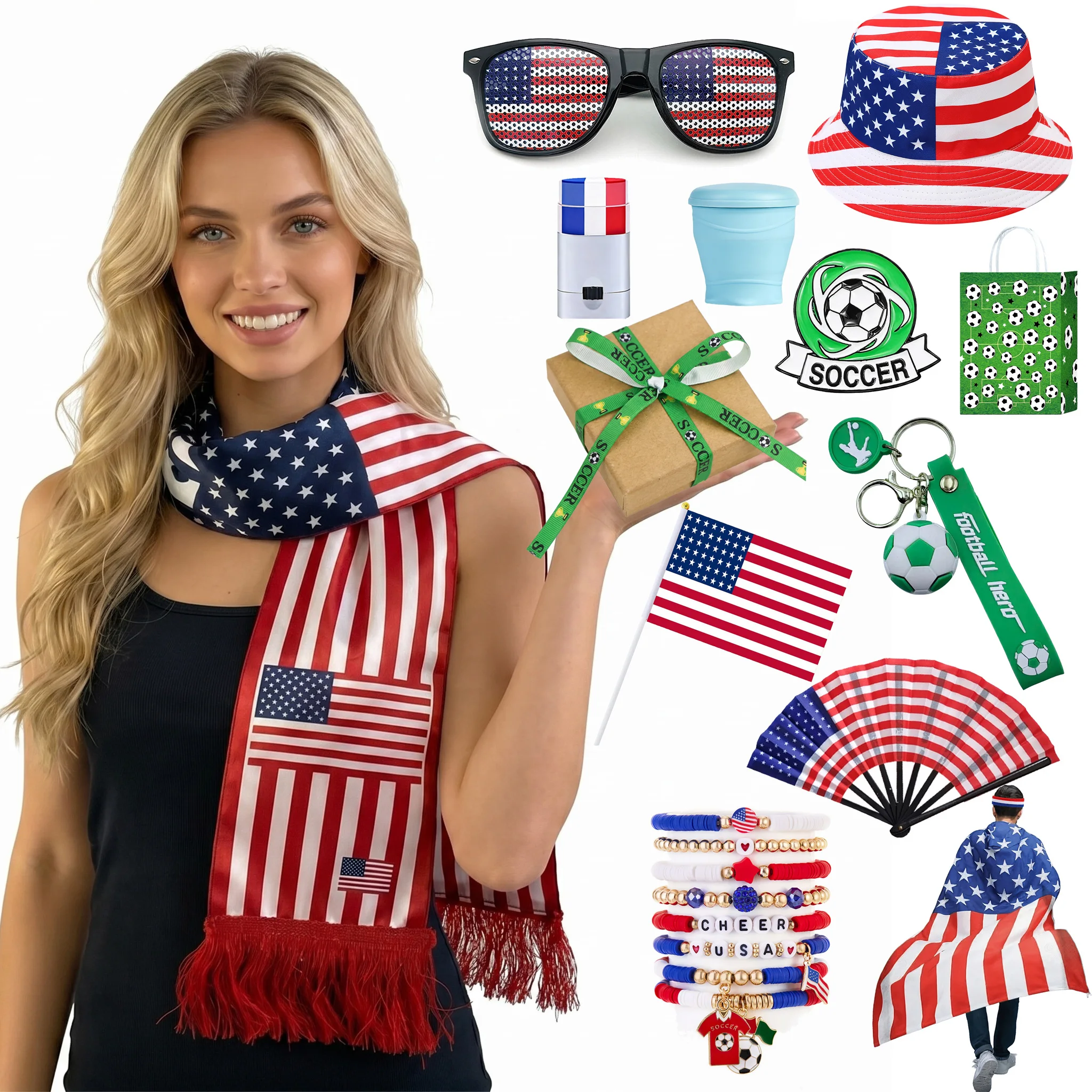 USA Soccer Fans Cheering Set for 2026 Football Match, Patriotic American Flag Scarf Hat Glasses Cape Party Supplies USA Team Kit
USA Soccer Fans Cheering Set for 2026 Football Match, Patriotic American Flag Scarf Hat Glasses Cape Party Supplies USA Team Kit