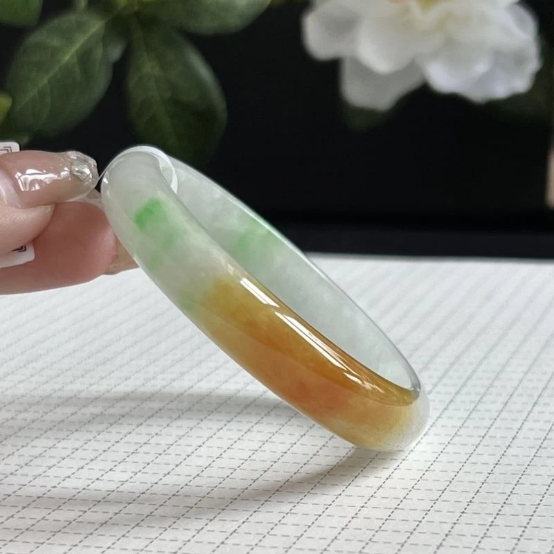 Ice Jadeite Bracelet from Myanmar, Yellow Jade with Green Tint, Semi-Scenic Design, Gift for Peace, Tricolor Chic
Ice Jadeite Bracelet from Myanmar, Yellow Jade with Green Tint, Semi-Scenic Design, Gift for Peace, Tricolor Chic