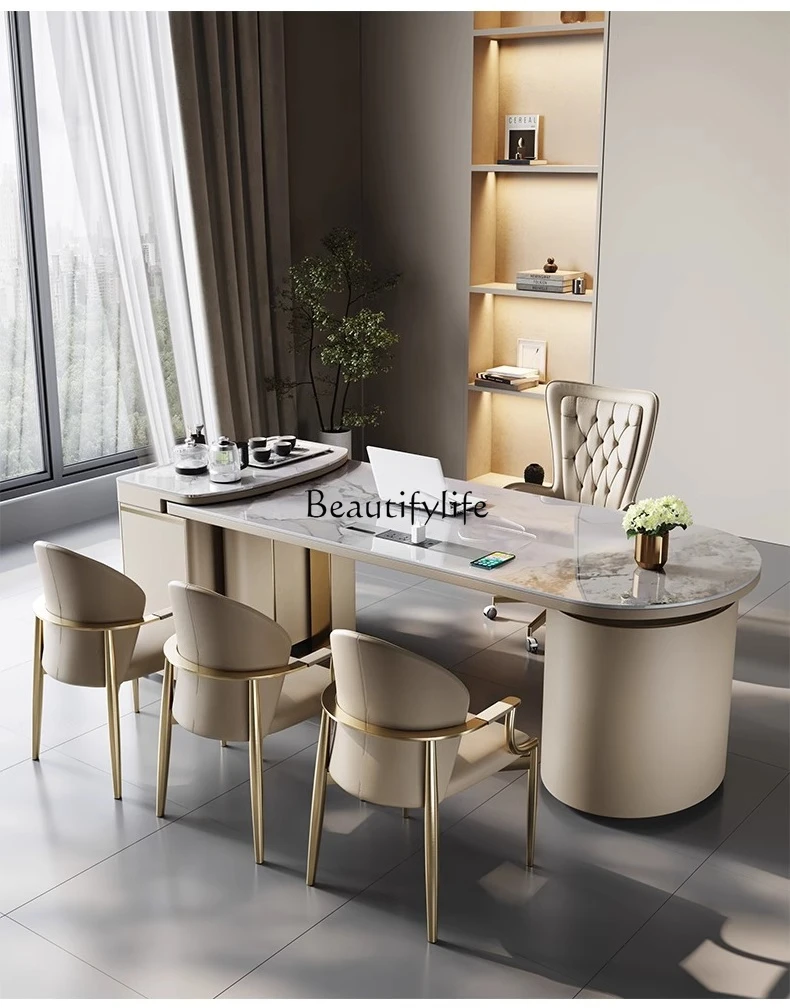 Living room integrated light luxury modern high-end sofa back long rock slab desk
Living room integrated light luxury modern high-end sofa back long rock slab desk