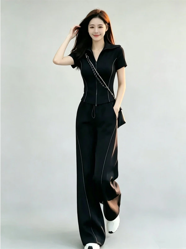 2026 New Summer Sportswear Casual Women's Two-Piece Set Slimming High Waist Long Pants Short Sleeve Flip Collar Top
2026 New Summer Sportswear Casual Women's Two-Piece Set Slimming High Waist Long Pants Short Sleeve Flip Collar Top