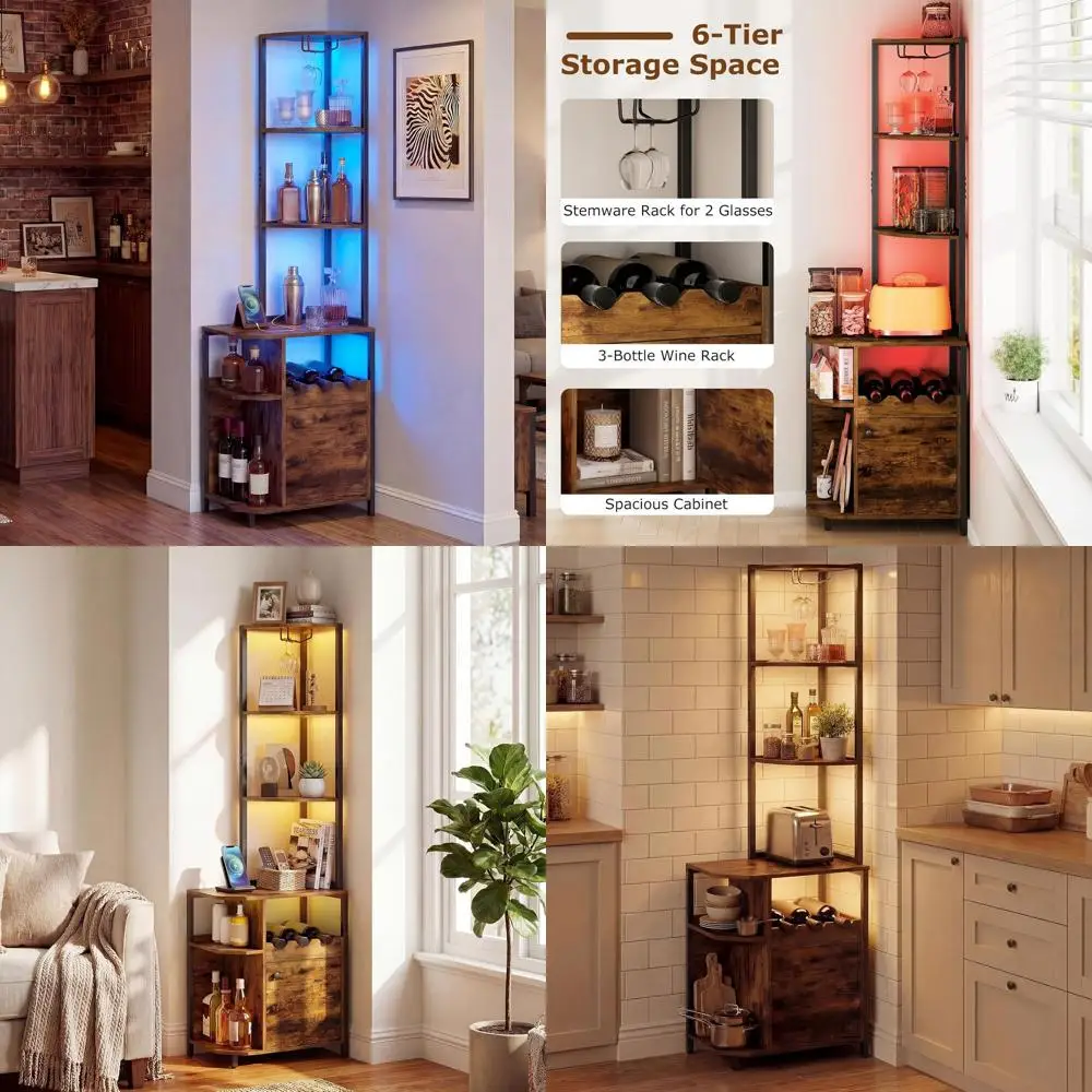 LED-Illuminated 6-Tier Wine Cabinet with Power Outlet, Glass Holder, and Rustic Brown Finish
LED-Illuminated 6-Tier Wine Cabinet with Power Outlet, Glass Holder, and Rustic Brown Finish