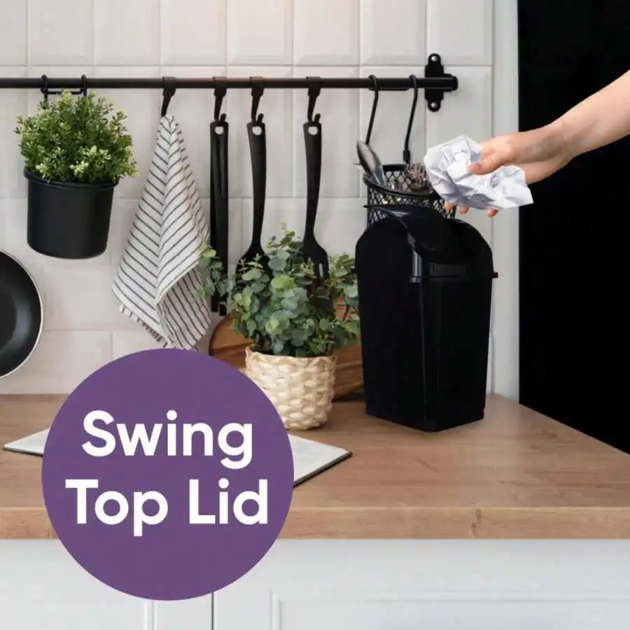 Compact Swing Top Lid Trash Can For Kitchen Countertop Desktop Bathroom 5L Black
Compact Swing Top Lid Trash Can For Kitchen Countertop Desktop Bathroom 5L Black