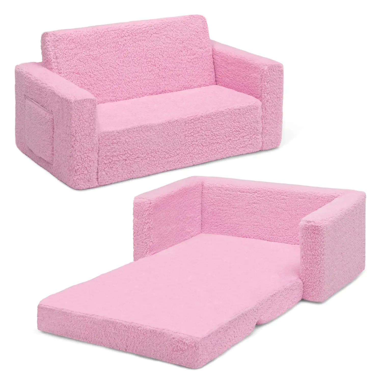 Cozee Flip-Out Sherpa 2-In-1 Convertible Sofa To Lounger For Kids, Pink 
Cozee Flip-Out Sherpa 2-In-1 Convertible Sofa To Lounger For Kids, Pink