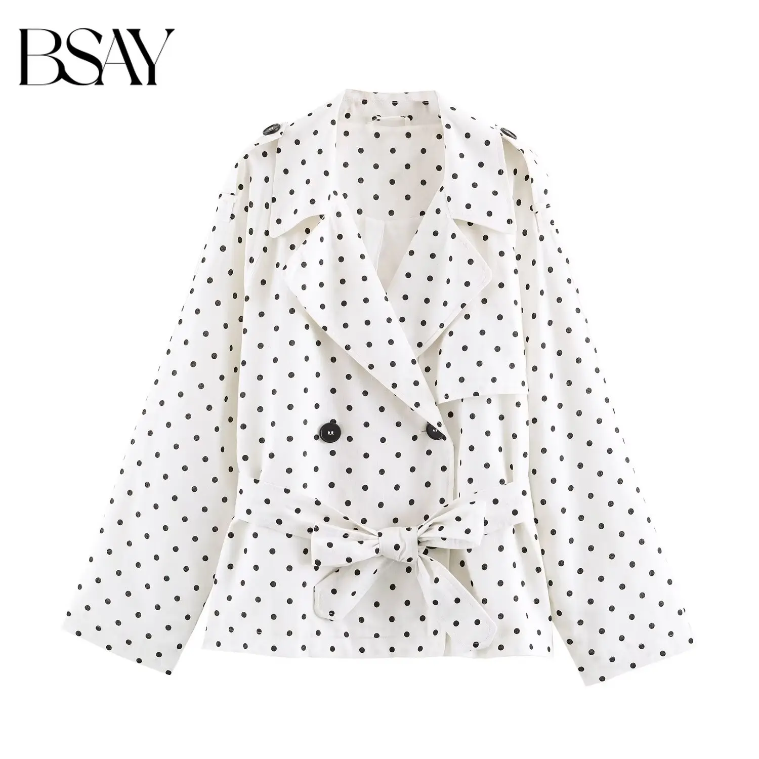 BSAY 2026 New Elegant Polka Dot Trench Coat Women's Lapel Double Breasted Belted Waist Casual Short Jacket Outerwear For Ladies
BSAY 2026 New Elegant Polka Dot Trench Coat Women's Lapel Double Breasted Belted Waist Casual Short Jacket Outerwear For Ladies