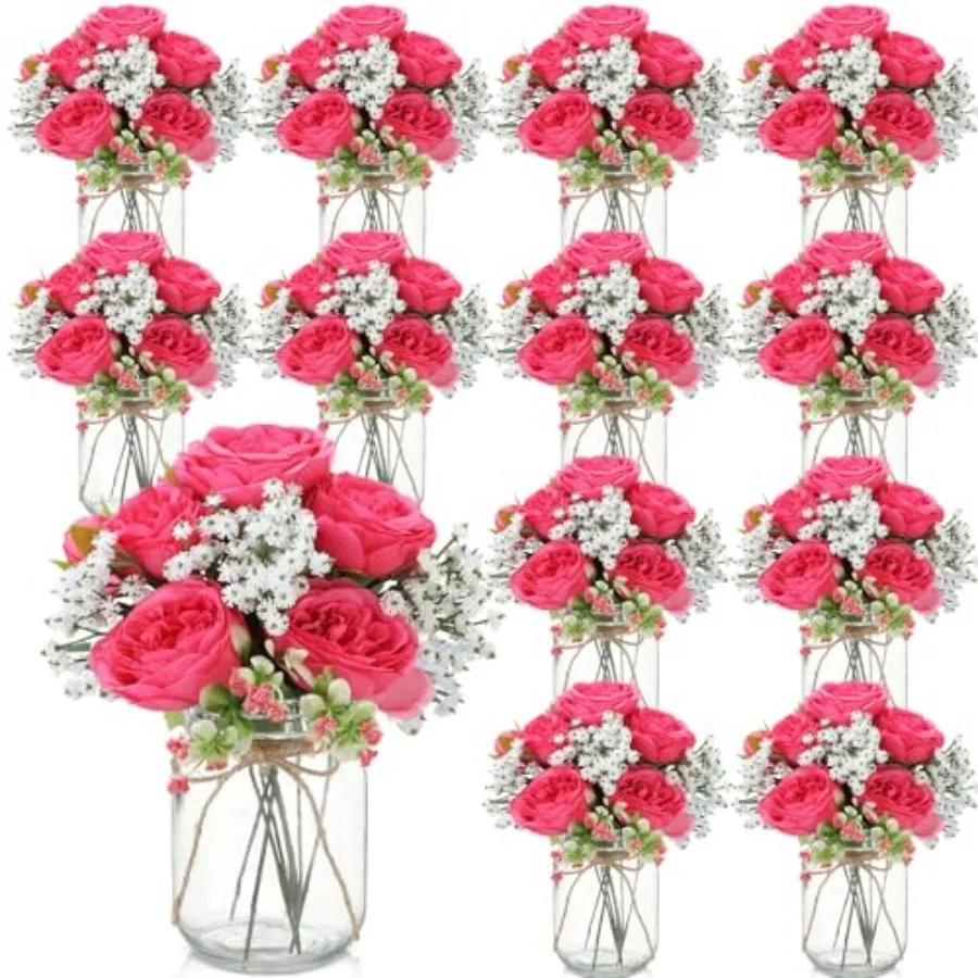 12 Sets Mason Jar Centerpiece Table Decorations, Artificial Peony Baby's Breath Flower Bouquets, Faux Flowers with Vase, Rustic
12 Sets Mason Jar Centerpiece Table Decorations, Artificial Peony Baby's Breath Flower Bouquets, Faux Flowers with Vase, Rustic