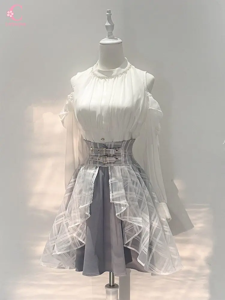 Japanese Sweet Cold Shoulder Mesh Plaid Two Piece Sets Women Ruffle Mini Layered Skirt Buckle Two Piece Sets Kawaii Date Clothes
Japanese Sweet Cold Shoulder Mesh Plaid Two Piece Sets Women Ruffle Mini Layered Skirt Buckle Two Piece Sets Kawaii Date Clothes
