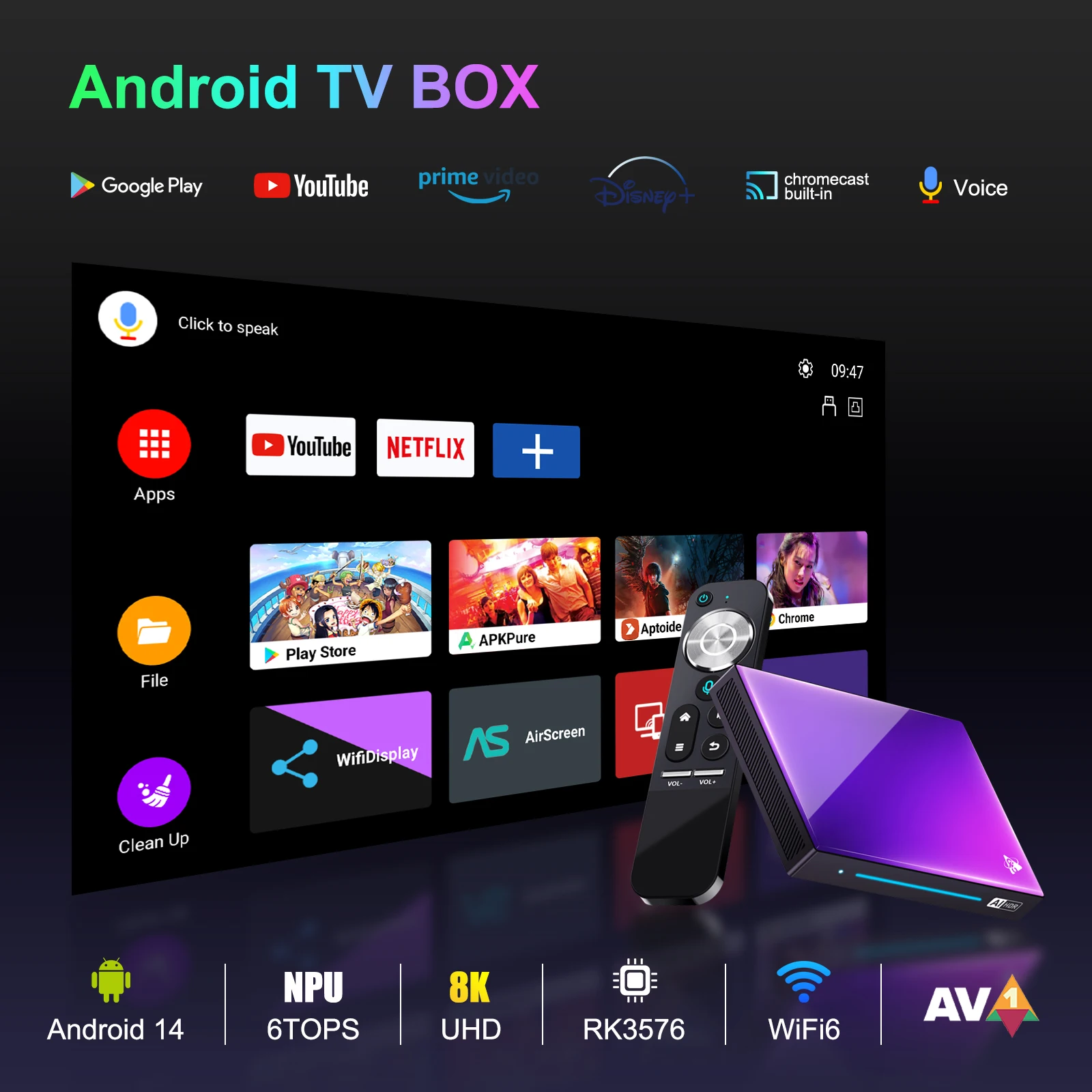 H96 MAX M9 AI Android 14 TV BOX NPU 6TOPS Rockchip RK3576 8-Core 2.4G 5G Wifi6 BT5.4 1000M LAN 8K 4K 120fps 4GB 64GB 8GB 128GB
H96 MAX M9 AI Android 14 TV BOX NPU 6TOPS Rockchip RK3576 8-Core 2.4G 5G Wifi6 BT5.4 1000M LAN 8K 4K 120fps 4GB 64GB 8GB 128GB