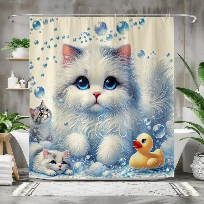 Cute Cat Waterproof Fabric Shower Curtain, Adorable Kitten Bath Curtain, Whimsical Bathroom Decor, Animal Print
Cute Cat Waterproof Fabric Shower Curtain, Adorable Kitten Bath Curtain, Whimsical Bathroom Decor, Animal Print
