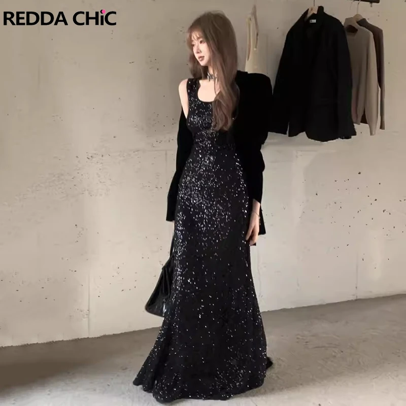 REDDACHiC Luxury Sequin Maxi Long Evening Dress for Women Elegant Fishtail Sleeveless Tank Dress Retro Black Formal Party Gown
REDDACHiC Luxury Sequin Maxi Long Evening Dress for Women Elegant Fishtail Sleeveless Tank Dress Retro Black Formal Party Gown