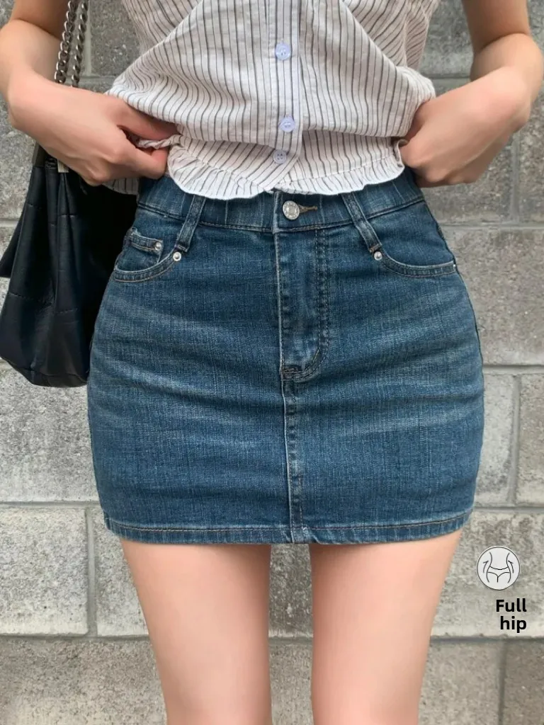 Slim Fit High Waist Denim Skirt Women's Spring Fashion Short Skirt Elastic Waistband Flared Hip Korean Style Anti-Light
Slim Fit High Waist Denim Skirt Women's Spring Fashion Short Skirt Elastic Waistband Flared Hip Korean Style Anti-Light