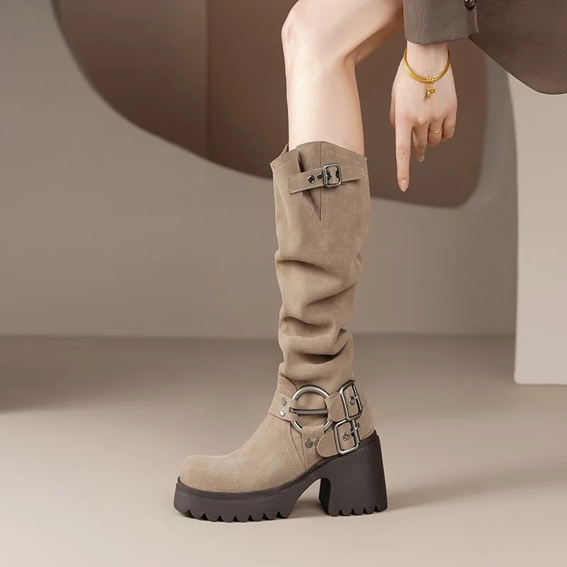 New Womens Retro Suede Boots Brown Belt Buckle Tall Boots Western Cowboy Boot Women's Boot Fashion Temperament Boots Botas Mujer
New Womens Retro Suede Boots Brown Belt Buckle Tall Boots Western Cowboy Boot Women's Boot Fashion Temperament Boots Botas Mujer