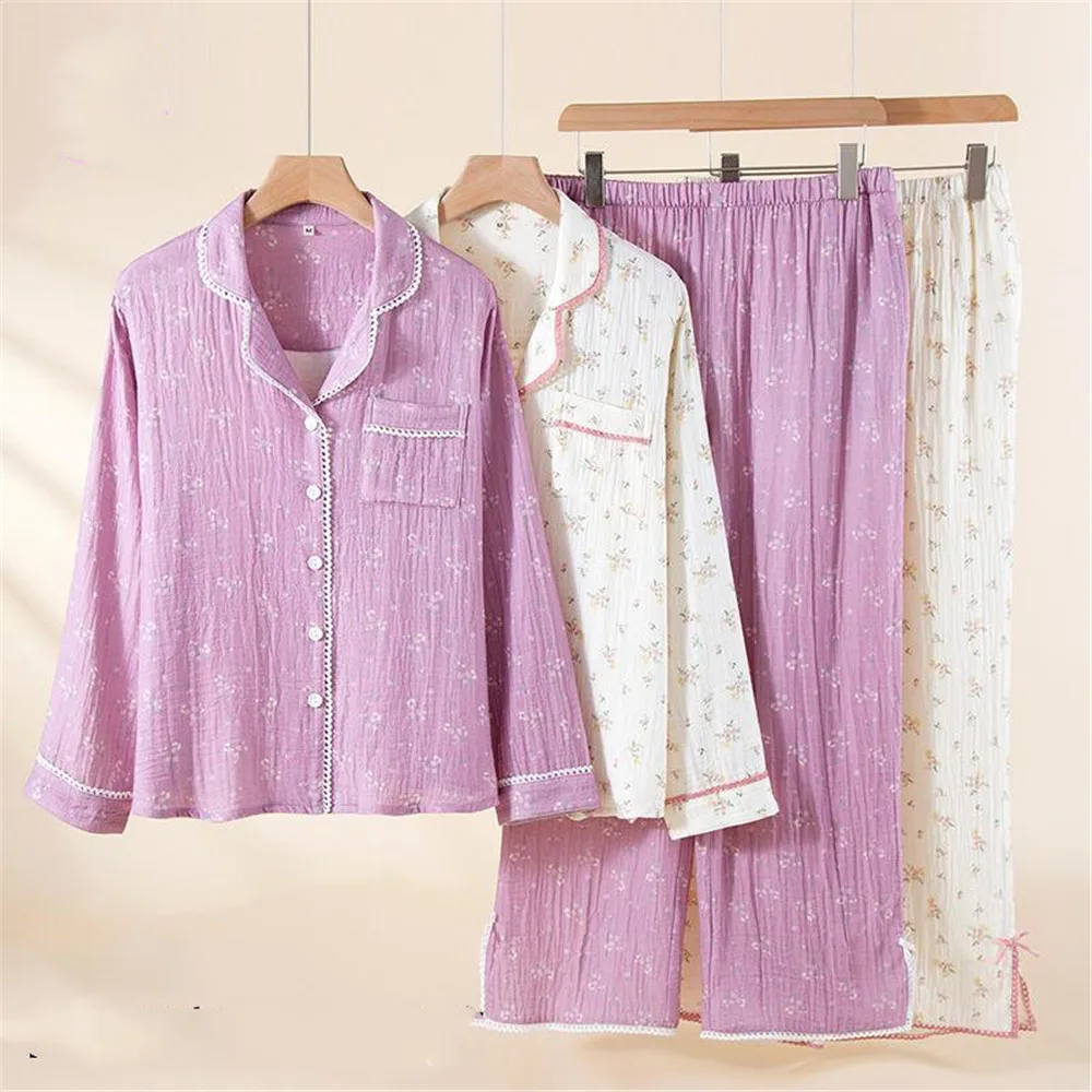Summer Women's Pajama Set Lace Trim Cotton Floral Print Long Sleeve Four Seasons Large Home Clothing
Summer Women's Pajama Set Lace Trim Cotton Floral Print Long Sleeve Four Seasons Large Home Clothing