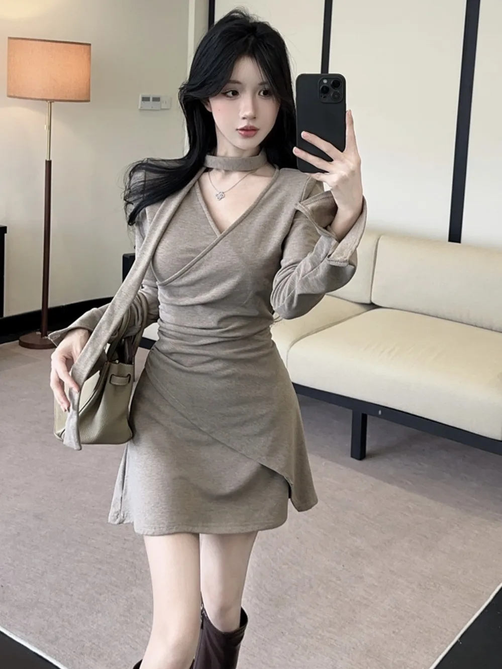 Ele V-ne Draped Dr Women's Autumn Winter Slimming ort Skirt Asymmetrical Hems Belted Fit And Flare Sle Dr
Ele V-ne Draped Dr Women's Autumn Winter Slimming ort Skirt Asymmetrical Hems Belted Fit And Flare Sle Dr