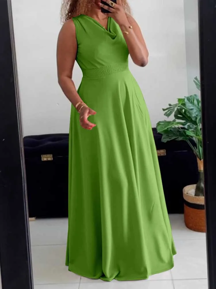 Summer Sleeveless Dresses for Women Plus Size Clothing Elegant Green Dress Elastic Waist Long Maxi Dress Wholesale Dropshipping
Summer Sleeveless Dresses for Women Plus Size Clothing Elegant Green Dress Elastic Waist Long Maxi Dress Wholesale Dropshipping