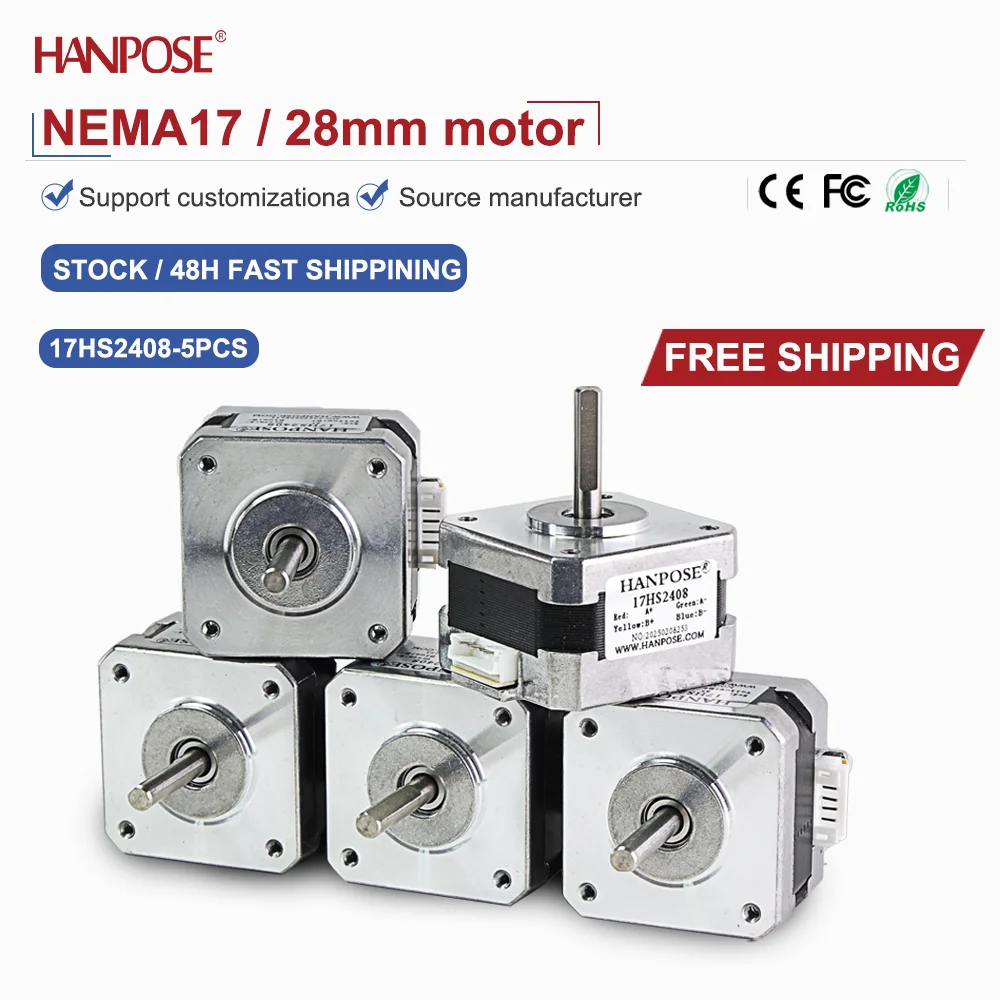 NEMA17 5PCS 17HS2408 stepper motor 2.5V 1.3A two-phase four wire 3D printing accessories motor manufacturer direct sales NEMA17
NEMA17 5PCS 17HS2408 stepper motor 2.5V 1.3A two-phase four wire 3D printing accessories motor manufacturer direct sales NEMA17