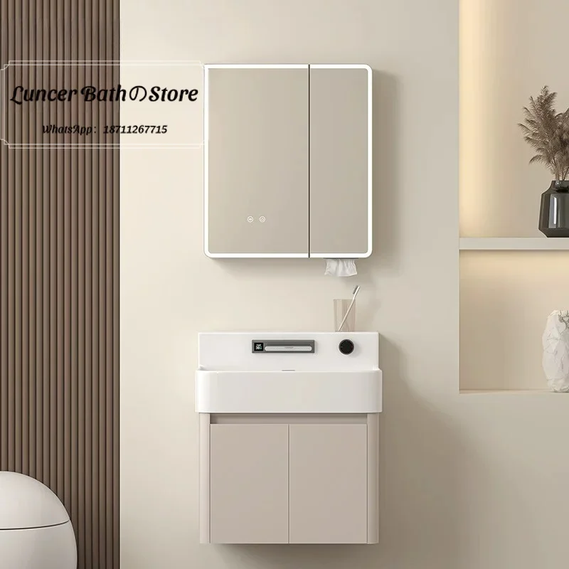 Japanese-style small apartment bathroom cabinet set, rain-outlet washbasin, high-back integrated basin
Japanese-style small apartment bathroom cabinet set, rain-outlet washbasin, high-back integrated basin