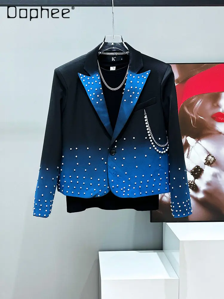 Spring Autumn New Men Black White Rhinestone Chain Blazer Jacket Printed High Waist Loose Straight Pants Two Piece Set
Spring Autumn New Men Black White Rhinestone Chain Blazer Jacket Printed High Waist Loose Straight Pants Two Piece Set