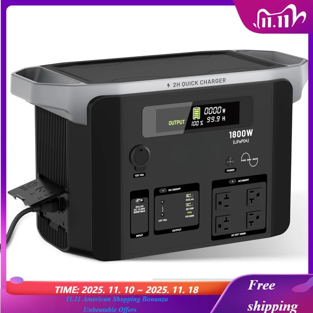 Портативная электростанция 1800 Вт (300 Вт пик), аккумуляторный генератор LiFePO4 емкостью 1536 Втч с выходом переменного тока 1800 Вт и USB-C мощностью 100 Вт, быстрая зарядка на 2 часа
Портативная электростанция 1800 Вт (300 Вт пик), аккумуляторный генератор LiFePO4 емкостью 1536 Втч с выходом переменного тока 1800 Вт и USB-C мощностью 100 Вт, быстрая зарядка на 2 часа