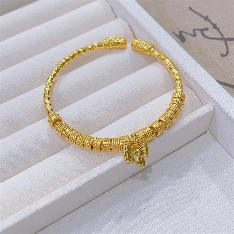 Women's 24K Au999 Gold Color Bow Coiled Bracelet, Ethnic Fashion Temperament, Luxury Birthday Gift for Her
Women's 24K Au999 Gold Color Bow Coiled Bracelet, Ethnic Fashion Temperament, Luxury Birthday Gift for Her