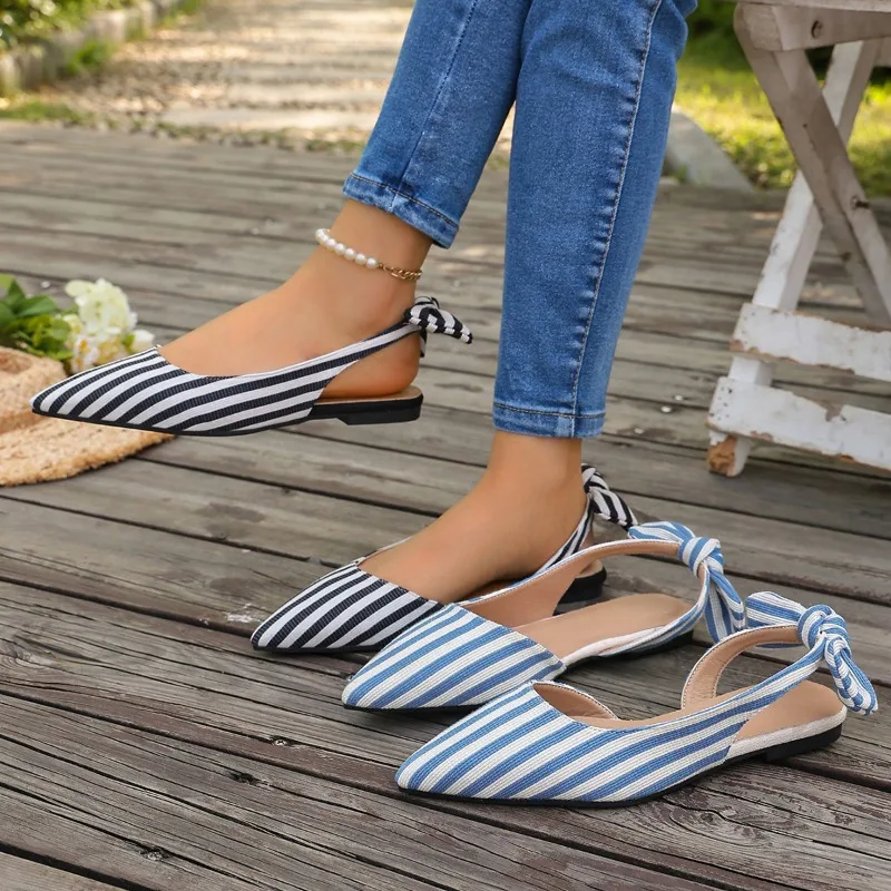 New Striped Pointed Toe Flat Women Sandals 2026 Fashion Elegant Bow Closed Toe Female Shoes Trendy Slingback Casual Sandals
New Striped Pointed Toe Flat Women Sandals 2026 Fashion Elegant Bow Closed Toe Female Shoes Trendy Slingback Casual Sandals