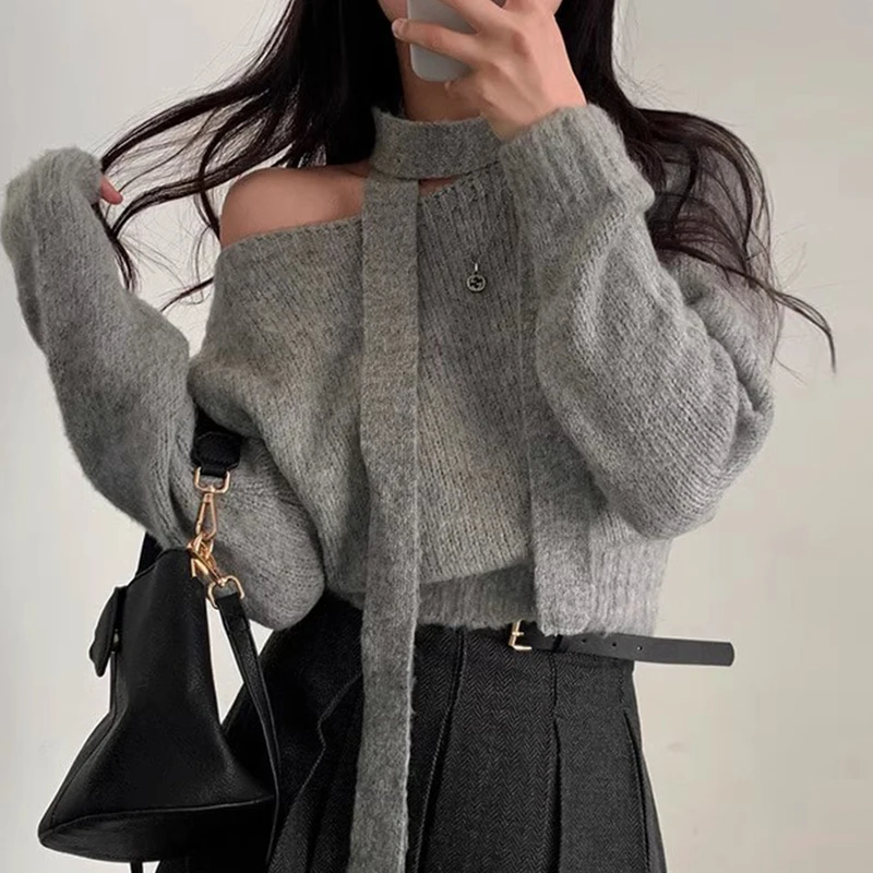 Retro Chic Long Sve oulder Bared One-oulder Design Loose All-Match Women's Sweater for Autumn Winter with Scarf
Retro Chic Long Sve oulder Bared One-oulder Design Loose All-Match Women's Sweater for Autumn Winter with Scarf