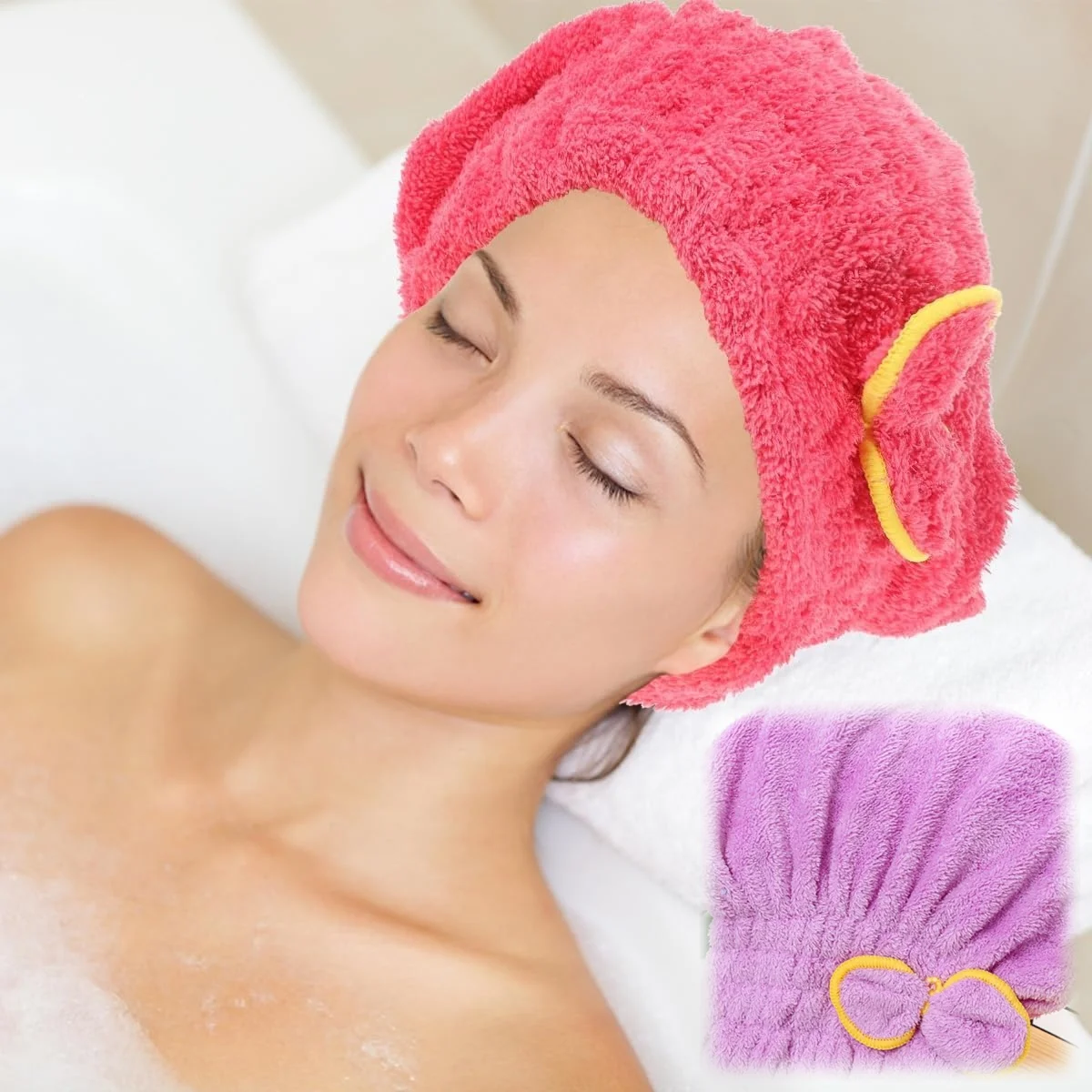 Set of 2 Soft Absorbent Hair Turban Wraps in Purple and Red, Lightweight Fast Drying Shower Hair Caps with Easy Wearing Design, Multipurpose Hair Accessories for Daily Bath, Salon Styling and Travel Use, Fits All Hair Lengths
Set of 2 Soft Absorbent Hair Turban Wraps in Purple and Red, Lightweight Fast Drying Shower Hair Caps with Easy Wearing Design, Multipurpose Hair Accessories for Daily Bath, Salon Styling and Travel Use, Fits All Hair Lengths
