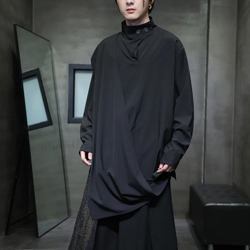 5XL Men Stand Collar Patchwork Scarf Long Sleeve Loose Casual Plus Size Shirts Women Dark Black Fashion Oversized Blouses
5XL Men Stand Collar Patchwork Scarf Long Sleeve Loose Casual Plus Size Shirts Women Dark Black Fashion Oversized Blouses