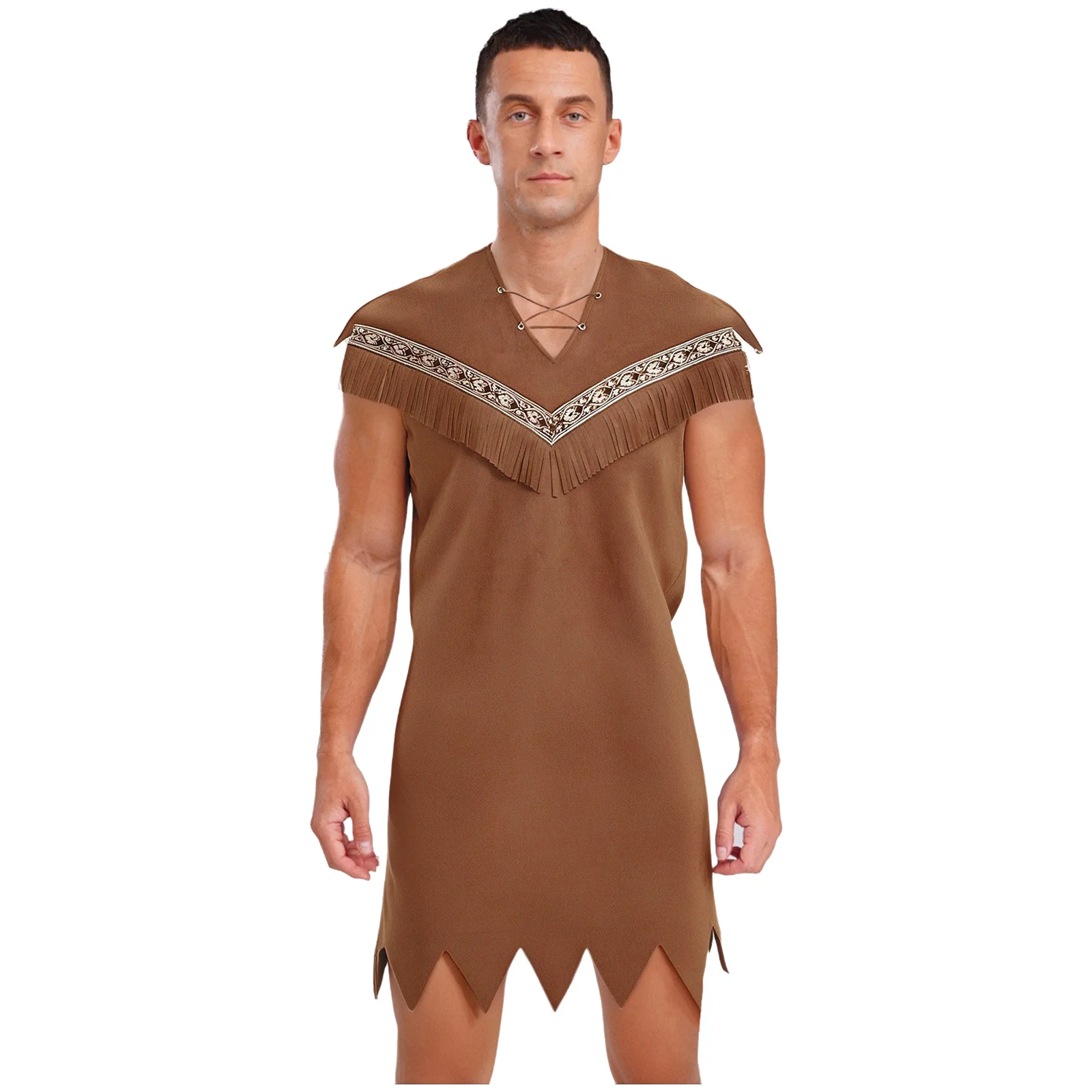 Men Halloween Tribe Caveman Cowboy Cosplay Dress Lace-up V Neck with Sleeveless Front Tassel Vintage Robe for Party Carnival
Men Halloween Tribe Caveman Cowboy Cosplay Dress Lace-up V Neck with Sleeveless Front Tassel Vintage Robe for Party Carnival