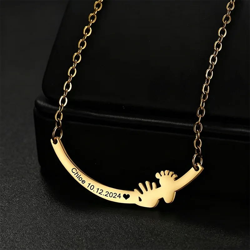 Personalized Baby Souvenir Necklace Laser Carved Name Hand Foot Print Pendant
Personalized Baby Souvenir Necklace Laser Carved Name Hand Foot Print Pendant